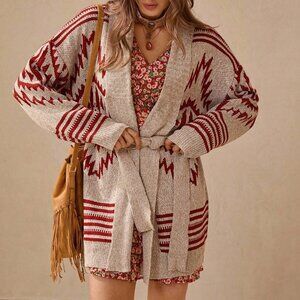 Multicolor Casual Women's Long Sleeve Geometric Knit Cardigan